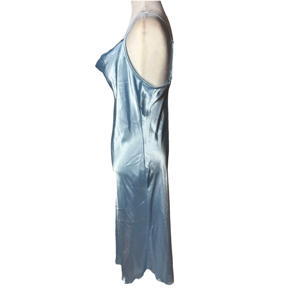 Bebe Satin Slip Dress Blue Cowl Neck Midi Spaghetti Strap Size Medium Party - Picture 4 of 9